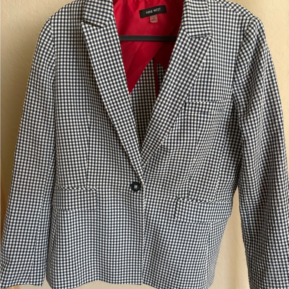 Nine West Black and White Gingham Blazer